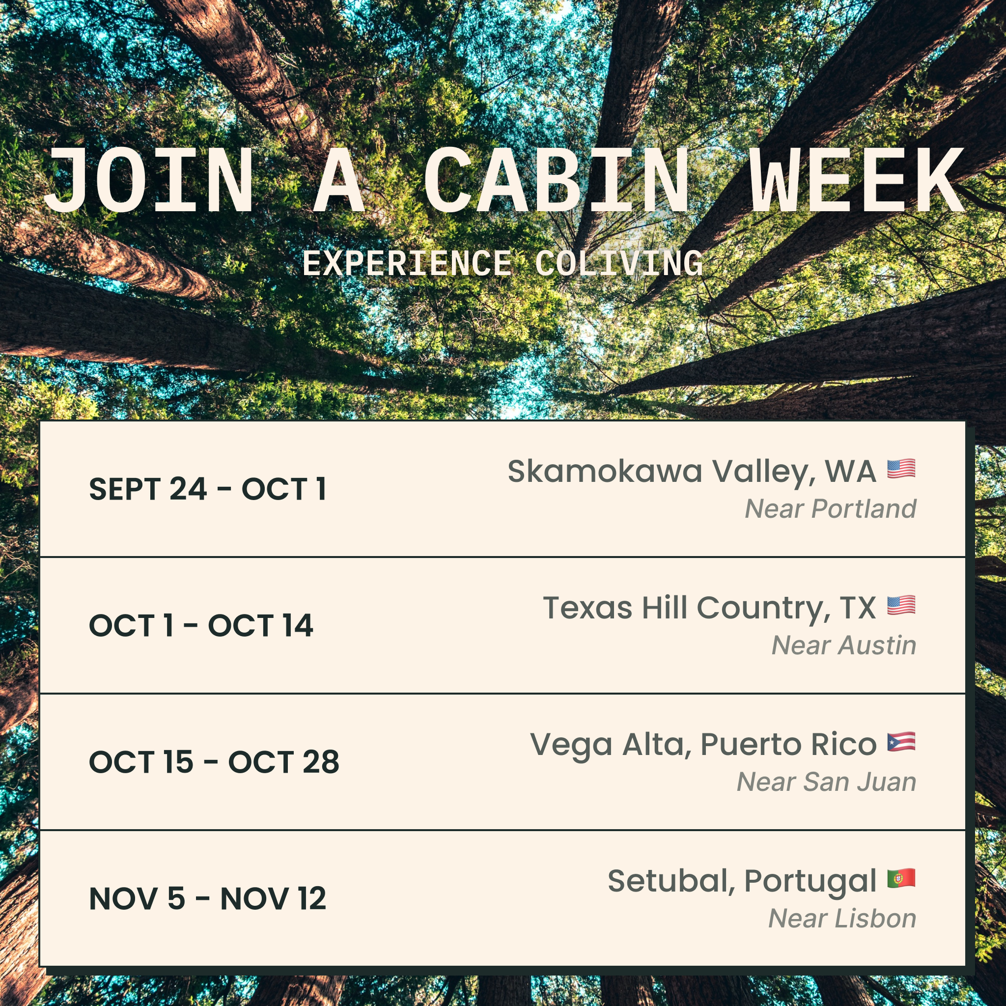 Fall 2023 Cabin Week Schedule