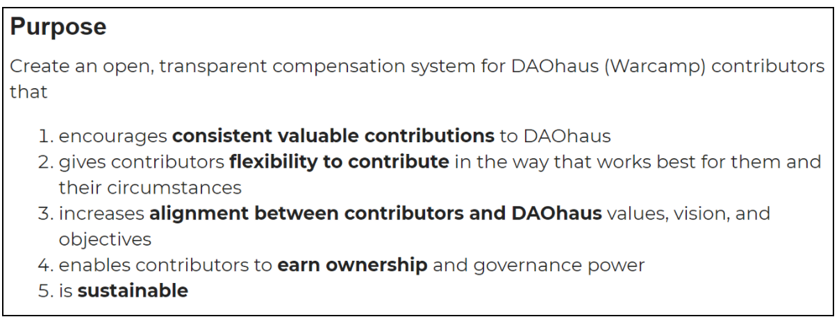Source: Contributor Compensation Revamp Proposal, DAOhaus Core Contributors